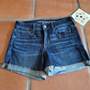 American Eagle Med/Dark Wash Midi Jean Short